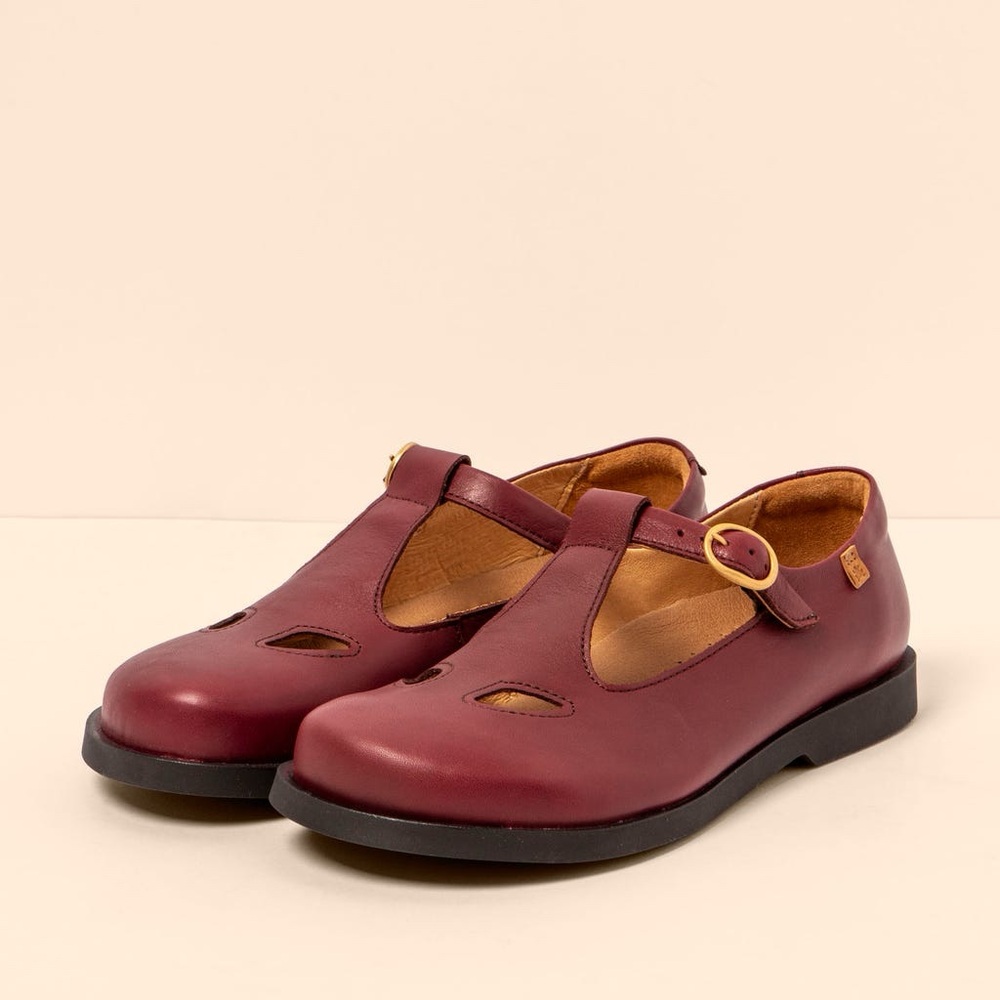 Burgundy T-Strap Mary Jane Shoes